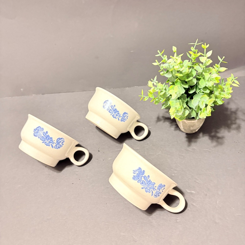Pfaltzgraff Yorktowne Flat Coffee Mug Cup 2 3/8" Set of 3 Blue Floral USA #7-1